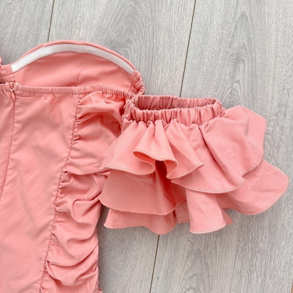NWT CIDER Pink Ruffle Sleeve Ruched Mini Dress - Picture 5 of 13